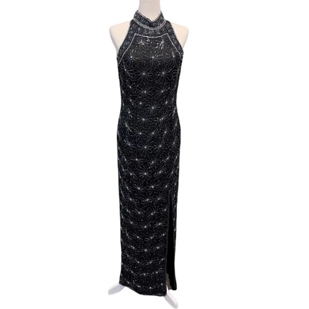 Pappel Boutique Navy Beaded Floor Length Even Gown, Womens Size 8
